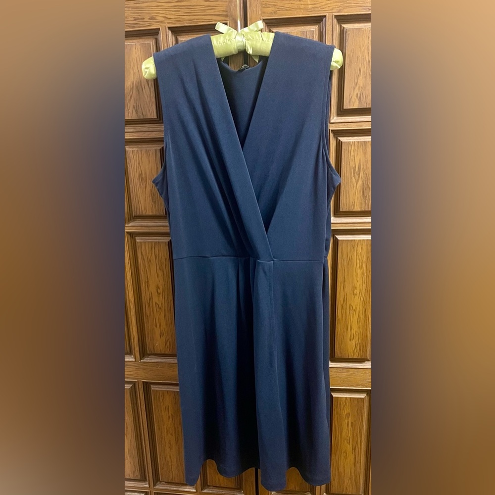 Banana Republic Deep Navy Sleeveless Faux Wrap-Front Knit Dress - Size Large